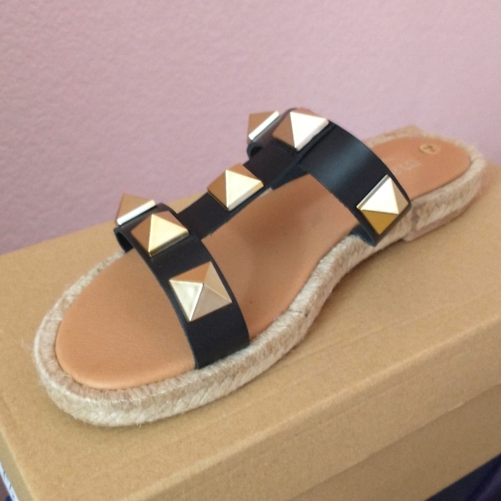 Maypol Gold Studded Slip-On Sandals (Size 7.5/EU Size 38)